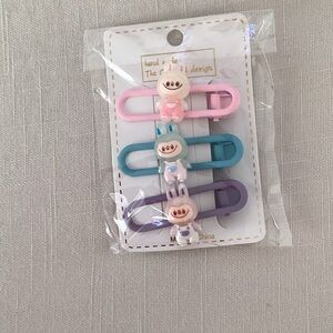 Cute Labubu Hair Clips Set - Pink, Blue, Purple